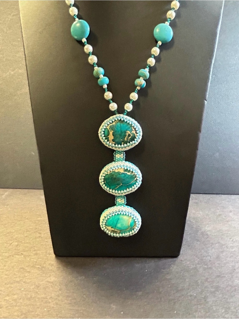 Turquoise Triple Stone Pendant Necklace - Women Jewelry
